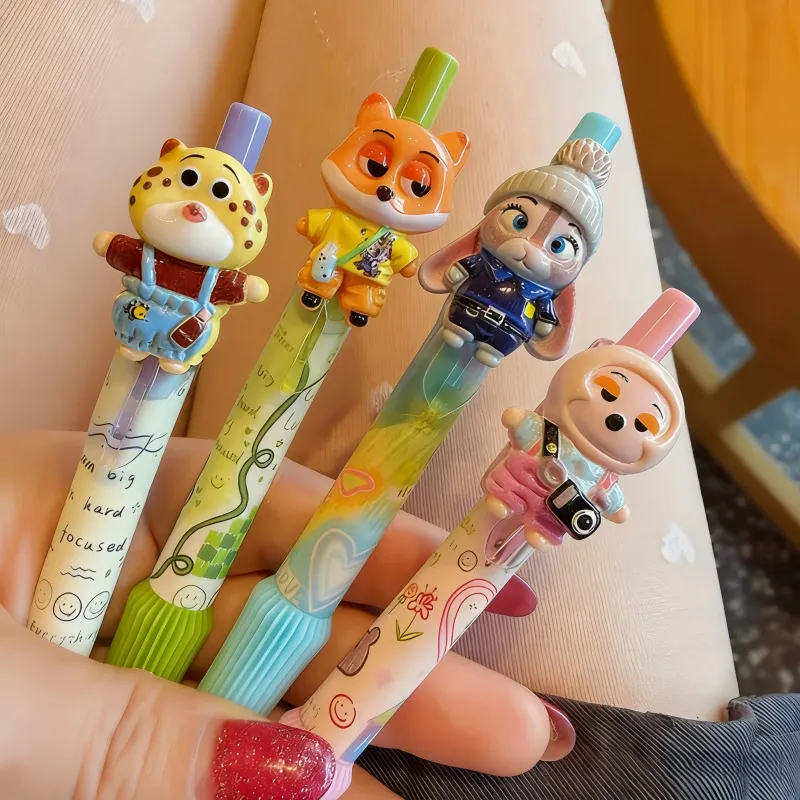 Sweet Cute Animal Retractable Ballpoint Pen – Kawaii Cartoon Character Pen with Bow Design, Adorable Figure Topper Pen for Students, Girls & School Supplies